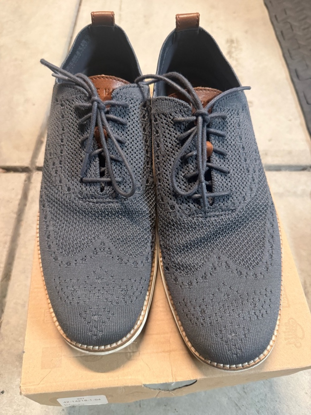 Cole haan- Men's Knit Wingtip Oxfords - Navy with Brown Trim